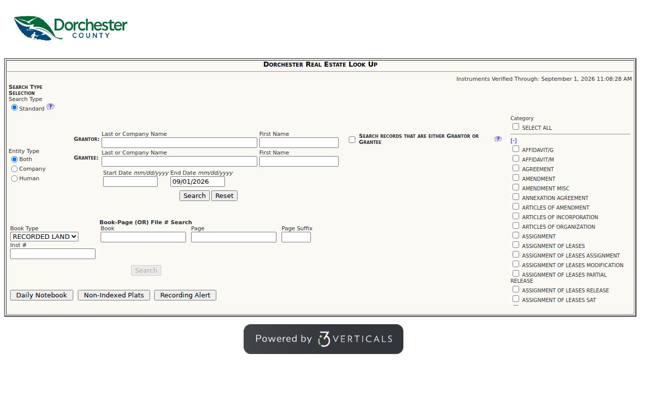 Dorchester County Register of Deeds grantor-grantee name search controls