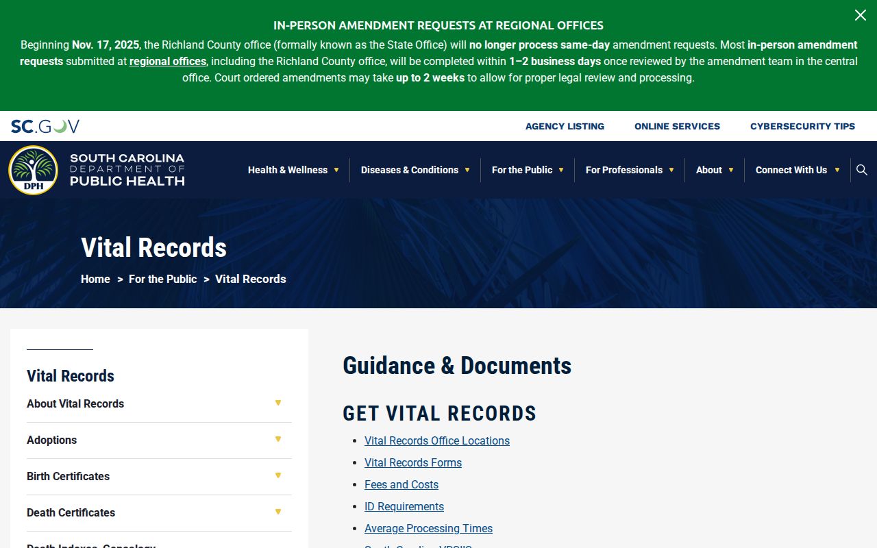 Summerville resident lookup vital-records channel at South Carolina DPH