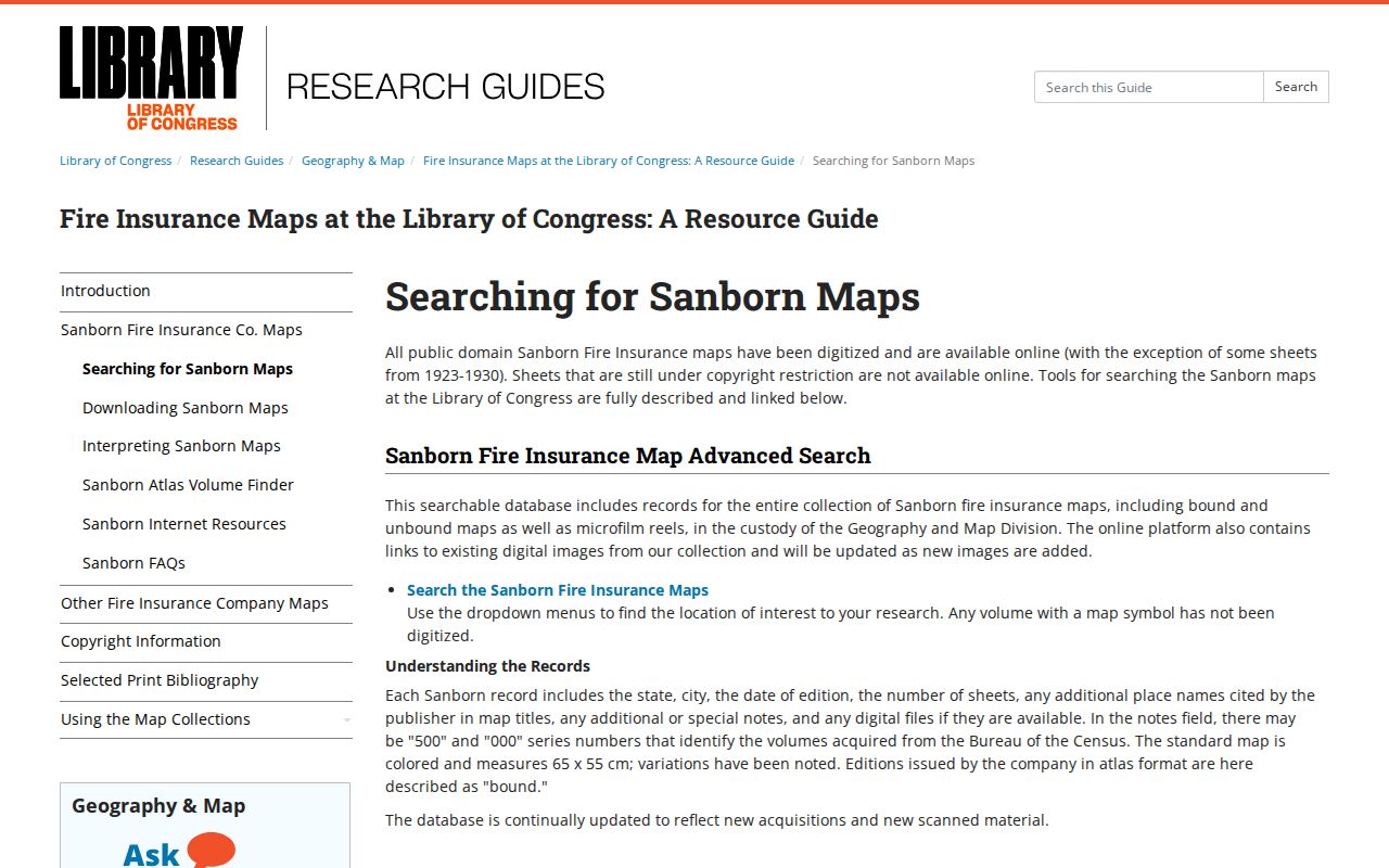Summerville city directory address context through Library of Congress Sanborn research