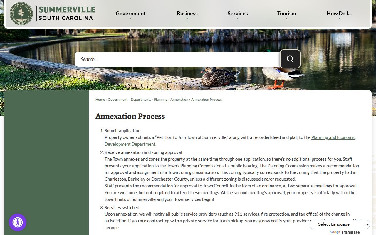 Summerville neighbors research using the Town annexation process and county context