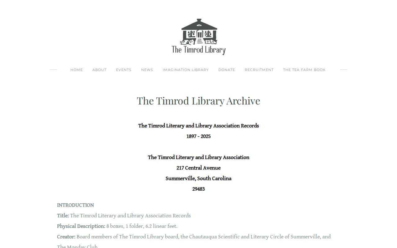 Timrod Library archive finding aid for Summerville institutional records